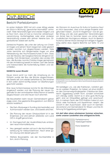 ÖVP-Bericht Gemeindezeitung 07/2022